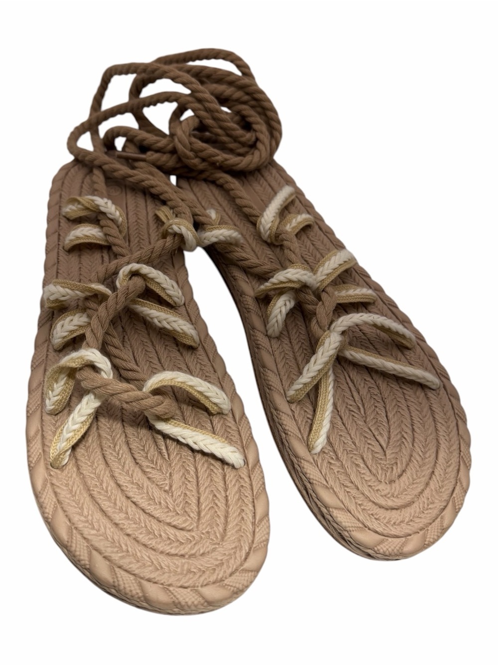 Braided Lace-Up Women’s Fisherman’s Sandals in Taupe Tan Gladiator Size 11 Rope